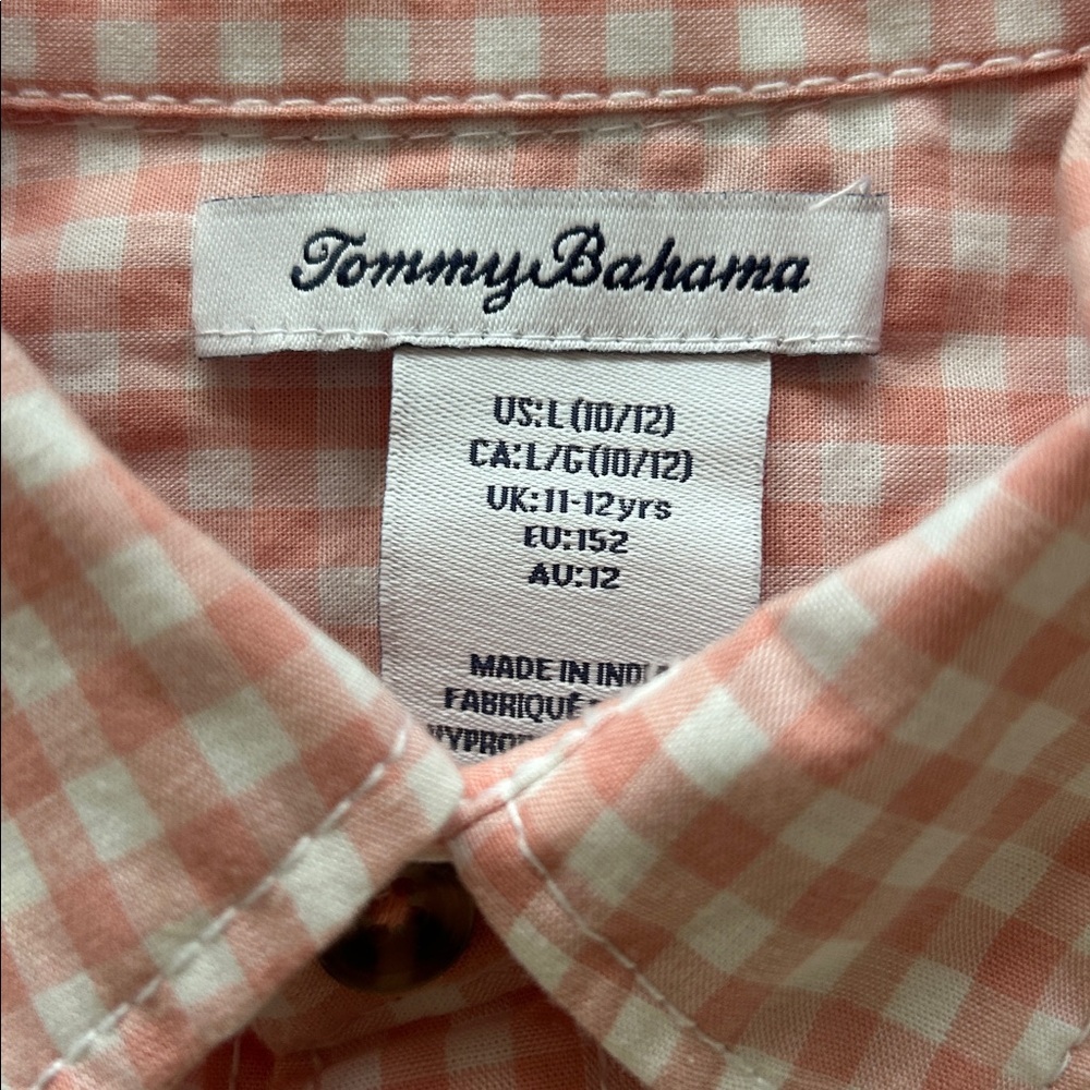 Tommy Bahama boys preppy Easter spring lite pink plaid dress shirt size Large​ - Picture 3 of 7